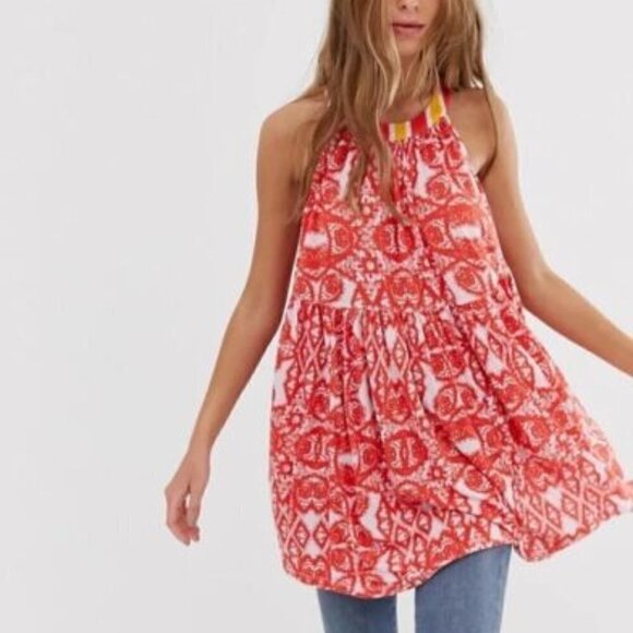 Free People Mini printed boho halter neck tunic size M - Picture 1 of 10